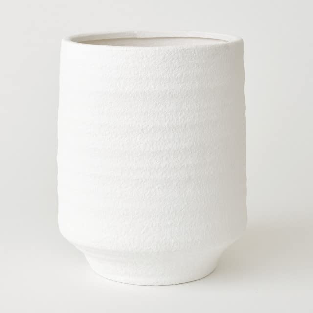 Tall White Terracotta Vase - Modern Vase for Fresh or Artificial Flower Stem Bouquet Arrangements - Indoor Home Table Windowsill Sideboard Centrepiece Decor, Measures H25.5 x 21cm Diameter