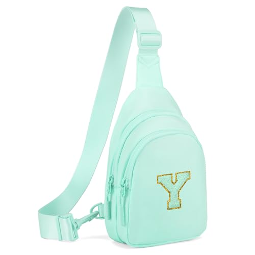 Small Initial Sling Bag for Girls & Women - Cute Crossbody Fanny Pack Gift Light Green Y