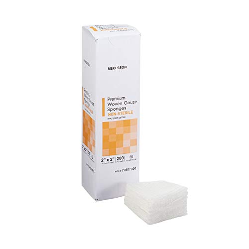 McKesson Premium Woven Gauze Sponges, Non-Sterile, 8-Ply, 100% Cotton, 2 in x 2 in, 200 per Pack, 1 Pack