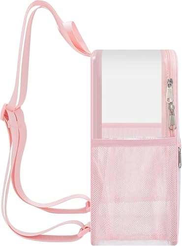Image of Busiuw Clear Backpack for Stadium Events 12x12x6 Mini SmallSports Fan Backpacks with Front Pocket for Concert Sport Events Work Travel(pink)