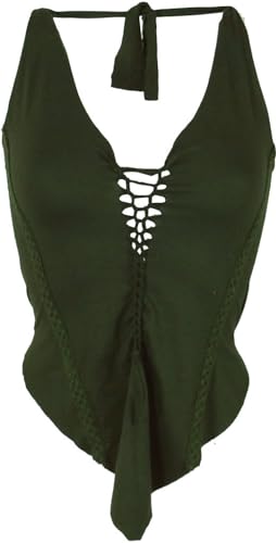 GURU SHOP Goa Top, Psytrance, Bandeau Top, Neckholder Top - Grün, Damen, Synthetisch