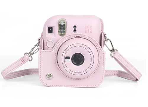 Estojo Protetor para Câmera Instantânea Fujifilm Instax Mini 12, Couro PU Premium, Estojo Removível Com Alça de Ombro Ajustável, Bolsa Protetora para Mini Câmera Instantânea (Rosa)