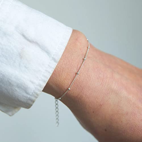 Image of Womens Dainty Gold Chain Bracelet,Simple Layered Chain Bracelets,Beaded Turquoise Bracelet,Charm Crystal Bar,Heart,Karma,Triangle,Pearl Bracelets for Women