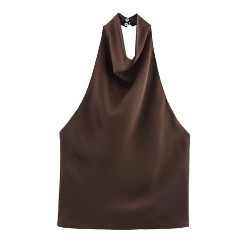 Women's Silk Satin Tank Tops Halter Draped Front Sexy Backless Womens Summer Tops Elegant Camisole Tops2