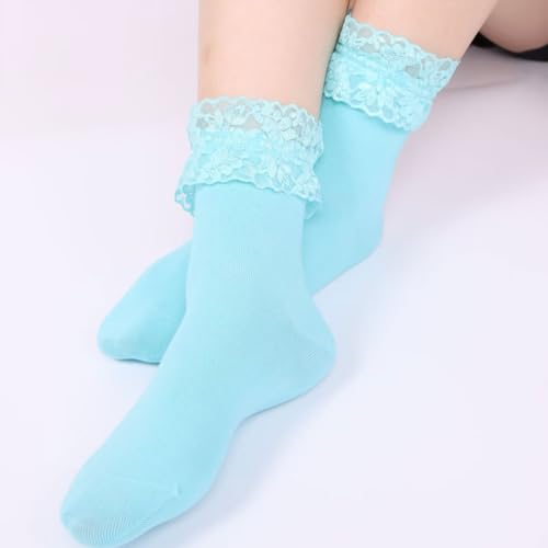 Image of Women Lace Ruffle Socks Fashion Fancy Lovely Girl Socks 3 Pairs