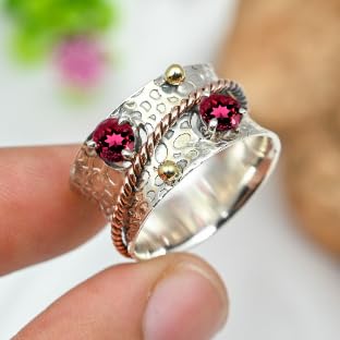 Rubyllit allevato in laboratorio, anello di filatura in argento sterling 925 spinner uomini e donne anello di meditazione di tutte le misure fatte a mano Jewerly TSR1214AQ_7 (53 (16,9)), 13 (16,9),