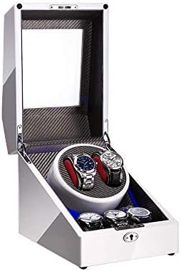 FENOKD Mechanical Watch Shaker White Watch Winder for 2 Watches + 3 Storage, LED Light, Wood Shell Piano Paint Exterior, Quite Motors, Fit Lady and Man Watch