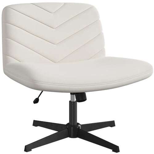 Yaheetech Chaise de Bureau sans Accoudoirs, Fauteuil Pivotant en Tissu Lin avec Large Assise sans roulettes, Réglable en Hauteur, pour Bureau Chambre Beige