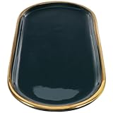 JECOMPRIS Bandeja Decorativa de Cerámica Verde Pequeña de 10 Pulgadas Borde Dorado para Joyas y Artículos de Tocador, Contenedor Multifuncional Resistente al Agua para Dormitorio y Baño