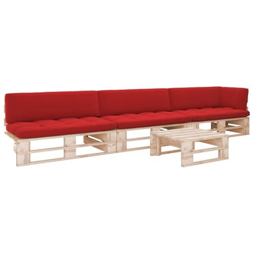 Gecheer Muebles de Jardin,Sofa Jardin Exterior,Muebles terraza y Jardin,Muebles de palets 4 pzas y Cojines Madera Pino impregnada,Esquina + 2X centrales + Mesa