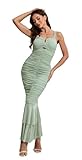 CHARTOU Women's Sleeveless Strappy Prom Party Evening Ruched Bodycon Mermaid Fishtail Maxi Dress (Large, Sage Green)