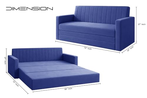 Image of Los Angeles Modern Velvet 3-Seater Sofa Cum Bed with Armrest, Multipurpose Convertible Sleeper Couch Sofa for Living Room, Bedroom & Office- Blue Color
