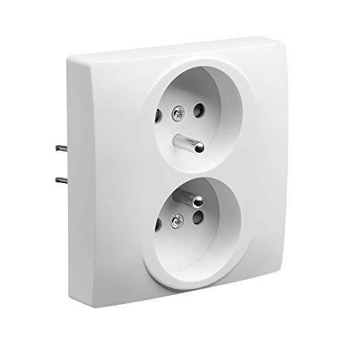 DEBFLEX - Prise Électrique 2P+T Double/1 Poste - Prise Murale 16A avec Terre et Puits Inversés - Installation Encastrée - Blanche - 88 x 85 x 45 mm
