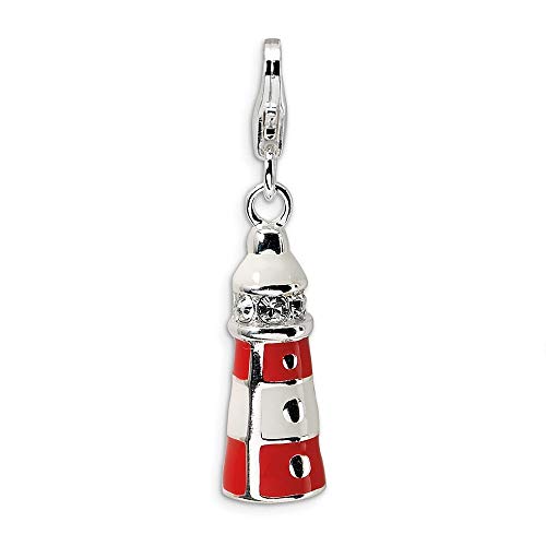 Broche de plata de ley Swarovski Element esmalte Crys Lighthouse con cierre broche con forma para pulsera - mide 30 x 7 mm Cover