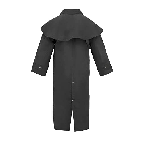 RESISTANCE Unisex Western Oilskin Waterproof Duster Coat, Workwear Black Brown Long Rain Coat With Brass Button And Pockets3