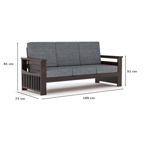 Image of Sheesham Wooden 7 Seater Sofa for Living Room | Rosewood 7 Seater Cushion Sofa Side Half Moon Rack | Solid Wood Sofa Set for Lounge (-3+2+2,Walnut Finish)