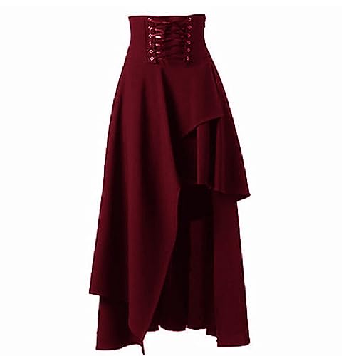 Women's Steampunk Gothic Wrap Skirt Victorian Ruffles Pirate Skirt Maxi Skirts Renaissance Vintage High Waist Skirt