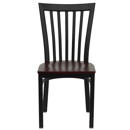 Image of Flash Furniture HERCULES Series Black School House Back Metal Restaurant Chair - Mahogany Wood Seat