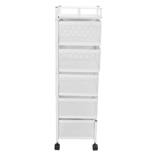 Carro Organizador de Cesta de Malla, Carrito de Almacenamiento Giratorio Transpirable de Acero Al Carbono Multiusos con Ruedas para Cosméticos de Baño (Blanco 5 niveles.)