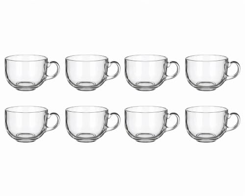 Image of Round Transparent Glass Tea Cups Set of 8 (150 ml), Clear Coffee Mugs with Handle for Daily Use