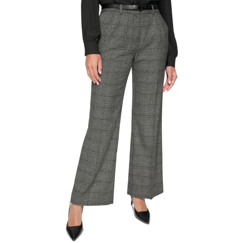 Calvin Klein Womens Petites High Rise Glen Plaid Wide Leg Pants Gray 12P