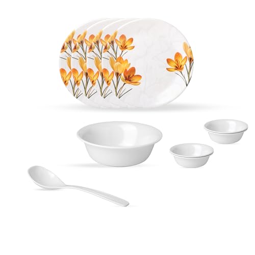 Image of Golden Fish 10 Pieces Dinner Set for Kitchen & Dining | 4 Full Plates, 4 Veg Bowls, 1 Donga & 1 Serving Spoon | Complete Family Serveware Set for Daily Use, Hosting & Gifting