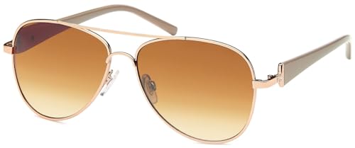 styleBREAKER Women's Pilot Sunglasses with Tinted Lenses, Sunglasses with Painted Temples and Rhinestones 09020053, Gold-Brown Frame/Brown Gradient Glass
