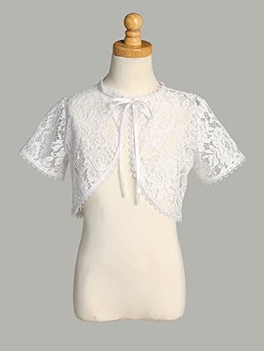 Made in USA - White Lace Short Sleeve First Communion Bolero for Girls - Toddler Flower Girl Sweater for Wedding2