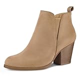 mysoft Women's Ankle Boots V Cut Side Elastic Panel Stacked Chunky Heel Booties with Side Zipper