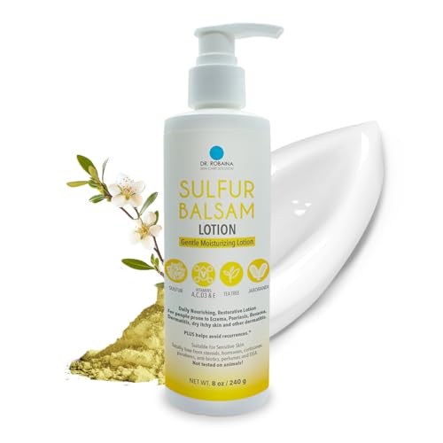 Dr. Robaina Sulfur Balsam Lotion – Lightweight Moisturizer for Dry, Flaky & Itchy Skin – Calms Redness, Supports Skin Barrier & Locks Hydration – Shea Butter & Tea Tree – 8 fl oz, USA Made
