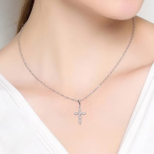 14K Gold Cross Diamond Necklace for Women, VVS2 Round-Cut Clarity Diamond Pendant, Birthday Gifts for Her(Chain Length: 15.75+1.97 inches)3