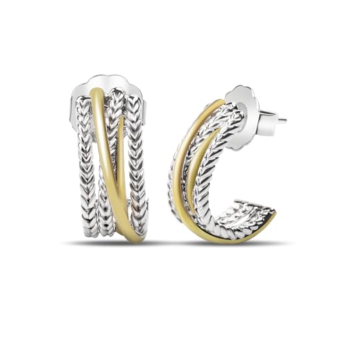 18K Gold Plated Twisted Cable Hoop Earrings Designer Inspired Two Toned C Hoop Earrings for Women Gift