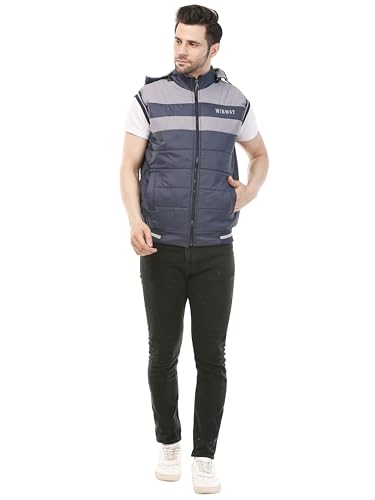 Image of Men's Reversible Half Jacket with Inside Pockets, Hooded Puffer Vest, Black