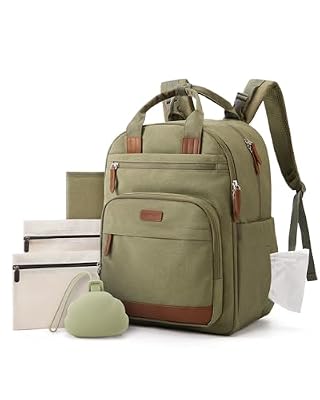 mommore Diaper Bag Backpack, Insulated & Waterproof, Stroller Straps, Green