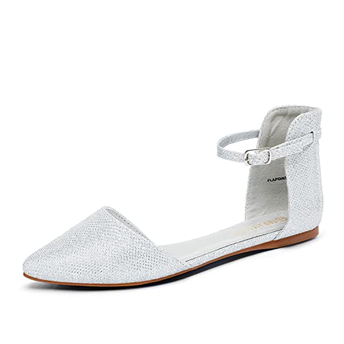 DREAM PAIRS Flapointed Women's Casual D'Orsay Pointed Plain Ballet Comfort Soft Slip On Flats Shoes 6.5 All Silver