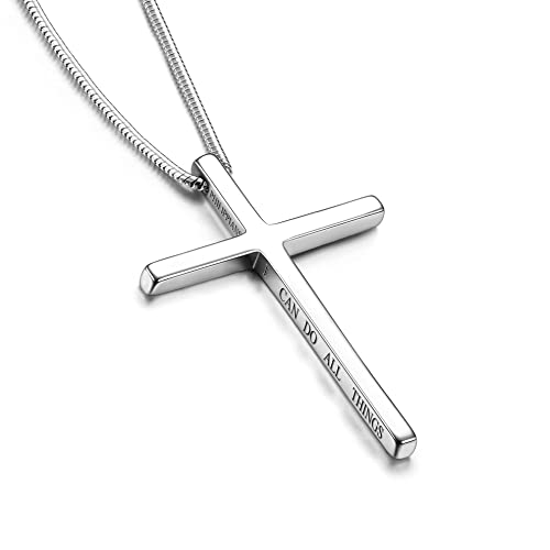 YADOCA Collar Cruz de Plata de Ley 925 Cadena con Colgante de Cruz para Hombre Mujer Colgante con Cruz con Cadena de Serpiente en Plata De Ley 925 Longitud de la Cadena: 56cm Peso: 18g