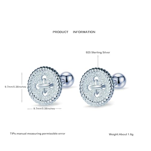 S925 Sterling Silver Coraline Button Stud Earrings/Screw Back4