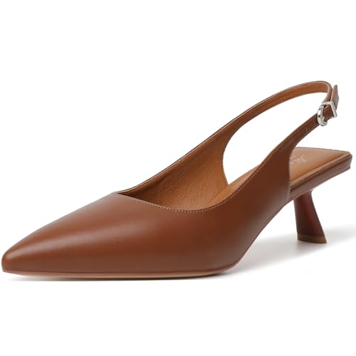 Image of Mostrin Kitten Heels for Women Pointed Toe Pumps Patent Leather Low Heel Slingback Heels with Buckle Dress Shoes for Dating Party Working