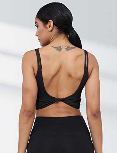 Image of LUYAA Womens Workout Sports Bras Backless Padded Yoga Tank Tops Crop Twist Low Back Cami Bra for Gym
