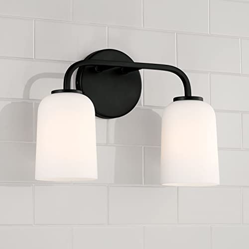Image of HomePlace by Capital Lighting 148821MB-542 Lawson Transitional Soft White Glass Bell Vanity Light for Bathroom, 2-Light 200 Total Watts, 10 inch H x 14 inch W, Black