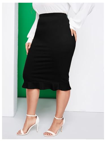Floerns Women's Plus Size Elegant High Waisted Midi Skirts Ruffle Office Work Pencil Skirt2