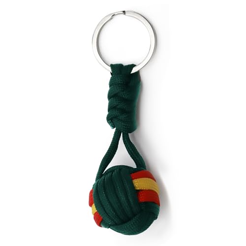 AUTOZOCO Llavero bola de cuerda bandera España, patriótico español, Llavero con bola de nylon, bandera de España, 3.5 cm, Verde, Nylon