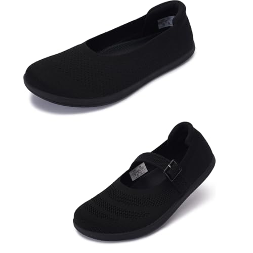 WHITIN Women's Barefoot Ballet Flats Mary Jane Flats, Black, Size 8