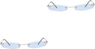 2 peças de óculos de sol quadrados para mulheres óculos de sol vintage modernos óculos de sol finos armação de metal vintage pequenos óculos de sol para mulheres sem aro óculos quadrados pequenos azul, Azul