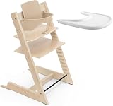 Seggiolone Stokke Tripp Trapp (Natural) Con Vassoio (Bianco) - Include Sedia, Baby Set 2 Per Bambini Da 6 a 36 Mesi - Regolabile, Ergonomico e Facile Da Pulire