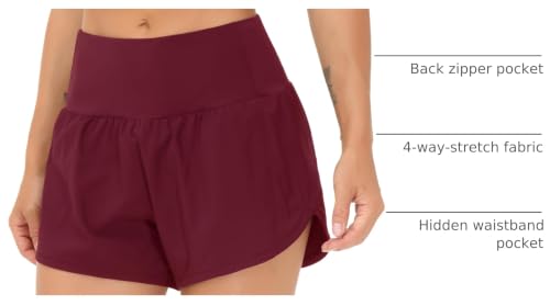 Image of THE GYM PEOPLE Womens High Waisted Running Shorts Quick Dry Athletic Workout Shorts with Mesh Liner Zipper Pockets