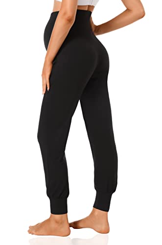 V Vocni Women'S Maternity Pants Maternity Activewear Jogger Track Cuff Sweatpants Over The Belly Stretchy Pregnancy Pants Black thumb #2