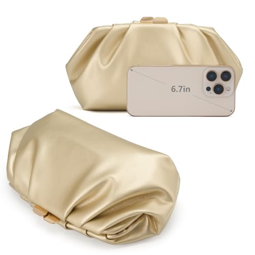 Image of Gurina Pleated PU Clutch Purse for Women Formal - Evening Bag with Detachable Chain for Weddings, Proms