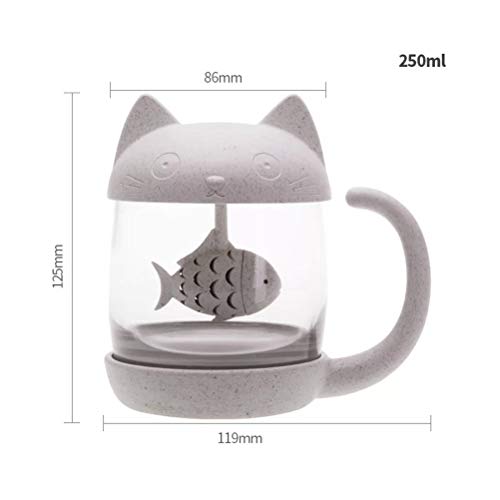 Caneca de chá de vidro com filtro de chá e infusor de chá e garrafa de água para chá (gato)