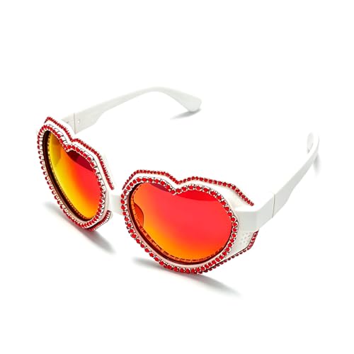 Image of laureles Fashion Rhinestone Heart Shaped Goggle Y2K Sunglasses Women One Piece Oversized Love Sun Glasses Men